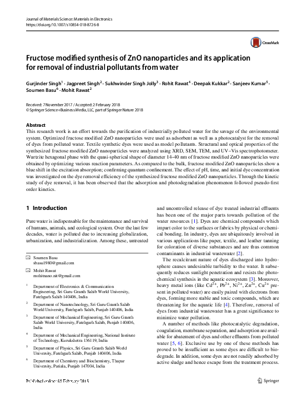 (PDF) Fructose modified synthesis of ZnO nanoparticles and its ...