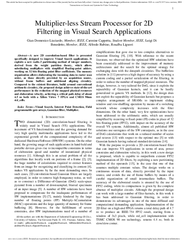 (PDF) Multiplier-Less Stream Processor for 2D Filtering in Visual ...
