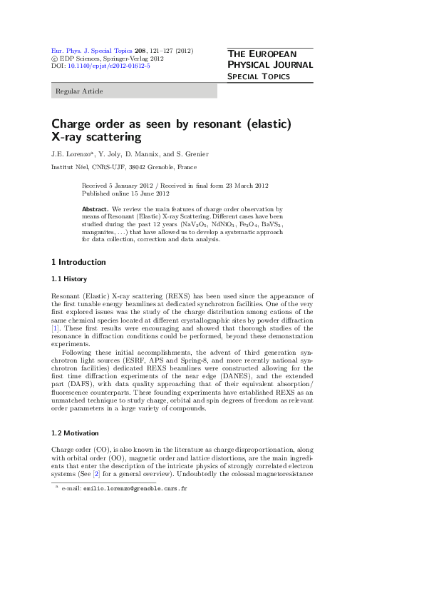 (PDF) Charge order as seen by resonant (elastic) X-ray scattering