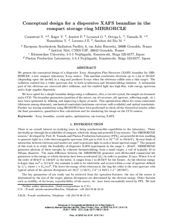 (PDF) Conceptual design for a dispersive XAFS beamline in the compact ...