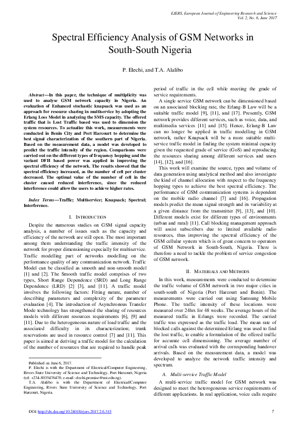 (PDF) Spectral Efficiency Analysis of GSM Networks in South-South ...