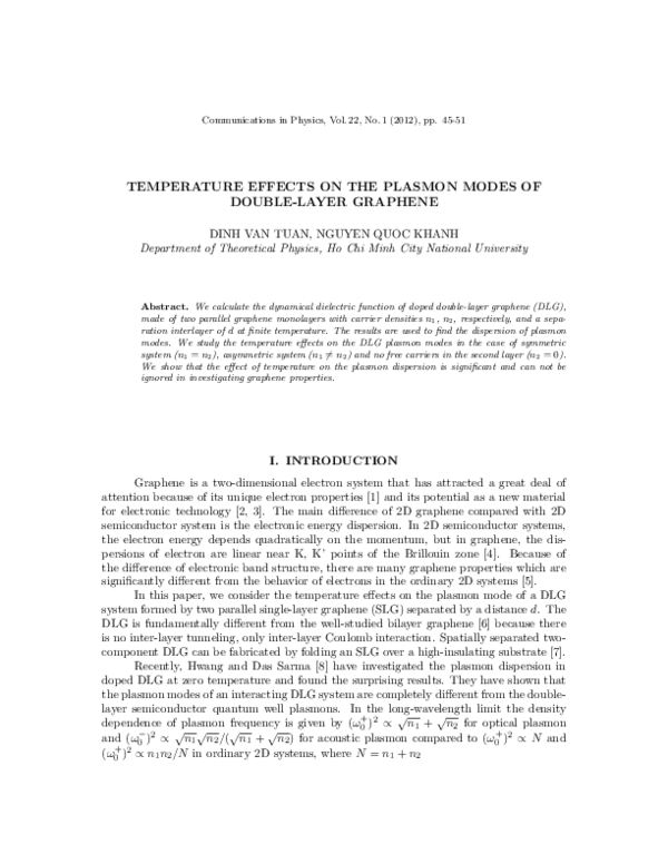 (PDF) Temperature Effects on the Plasmon Modes of Double-layer Graphene