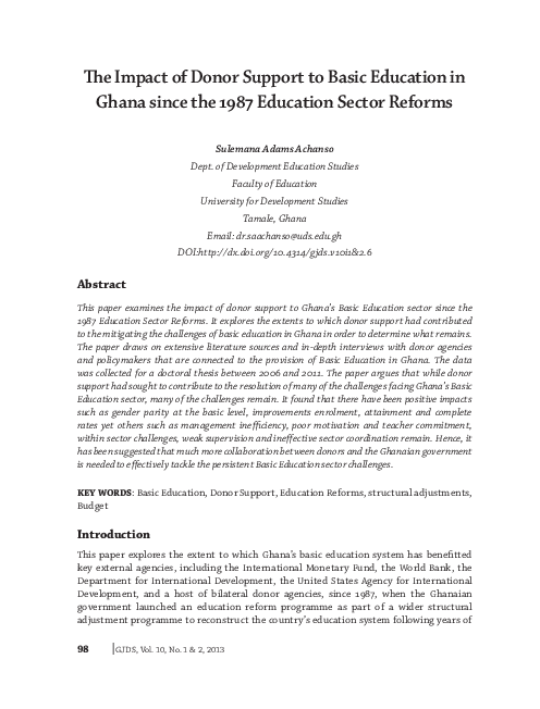 (PDF) The Impact of Donor Support to Basic Education in Ghana since the ...