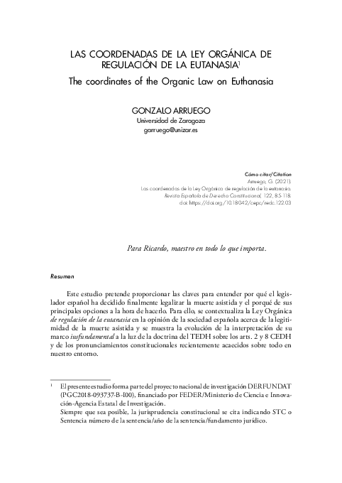 (PDF) Las coordenadas de la Ley Orgánica de regulación de la eutanasia