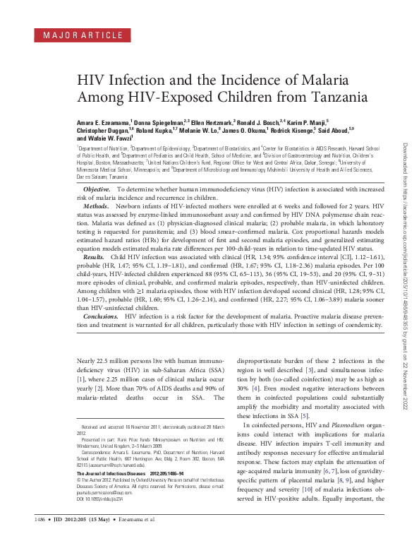 (PDF) HIV Infection and the Incidence of Malaria Among HIV-Exposed ...