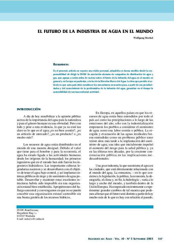 (PDF) El futuro de la industria de agua en el mundo