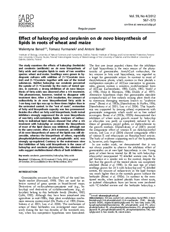 (PDF) Effect of haloxyfop and cerulenin on de novo biosynthesis of ...