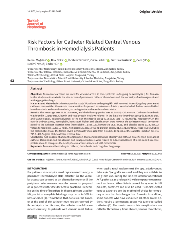 (PDF) Risk Factors for Catheter Related Central Venous Thrombosis in