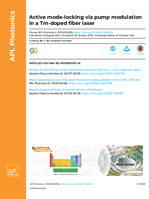 (PDF) Active mode-locking via pump modulation in a Tm-doped fiber laser