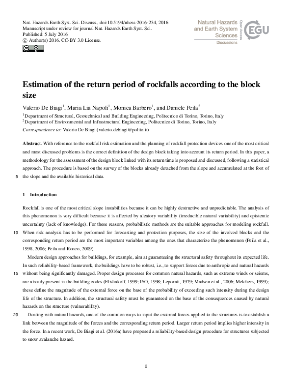 (PDF) Estimation of the return period of rockfalls according to the ...
