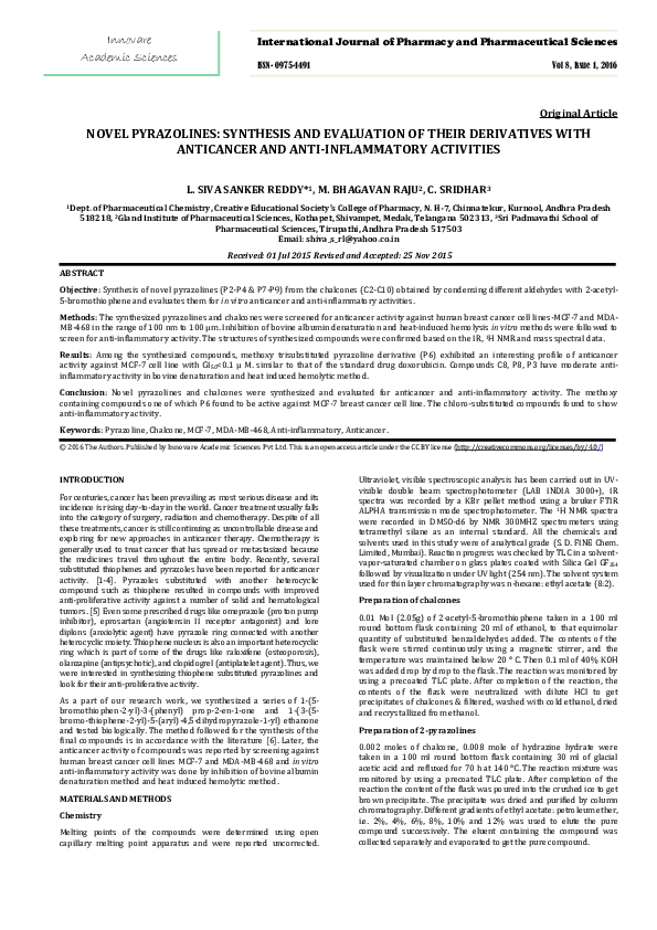 (PDF) Novel Pyrazolines: Synthesis and Evaluation of Their Derivatives ...