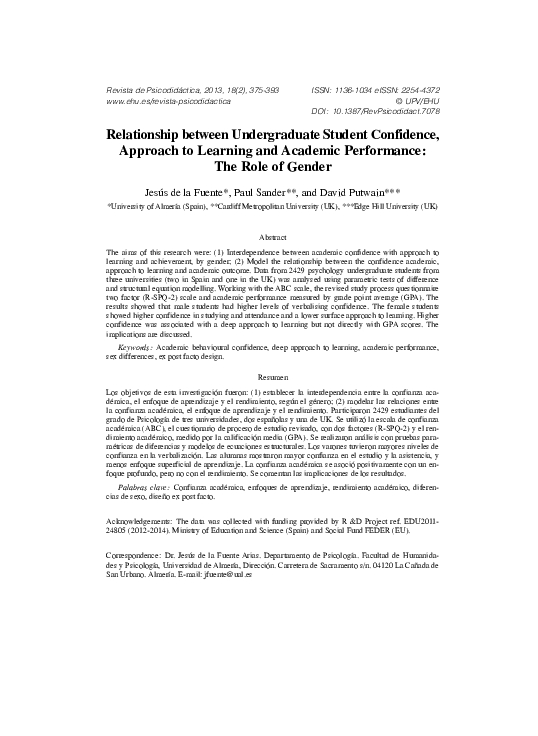 (PDF) Relationship between Undergraduate Student Confidence, Approach ...