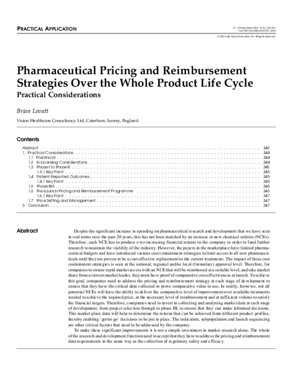 (PDF) Pharmaceutical Pricing and Reimbursement Strategies Over the ...