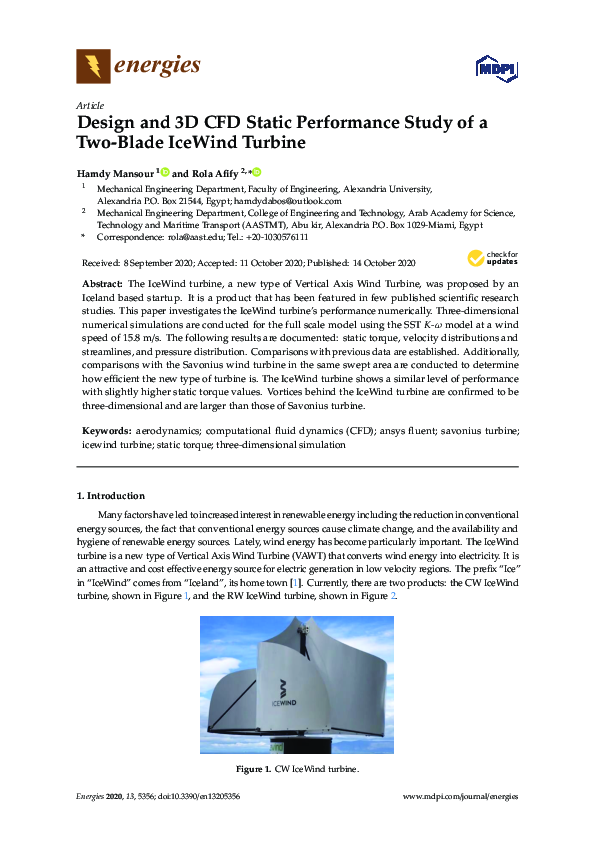 (PDF) Design and 3D CFD Static Performance Study of a Two-Blade IceWind ...