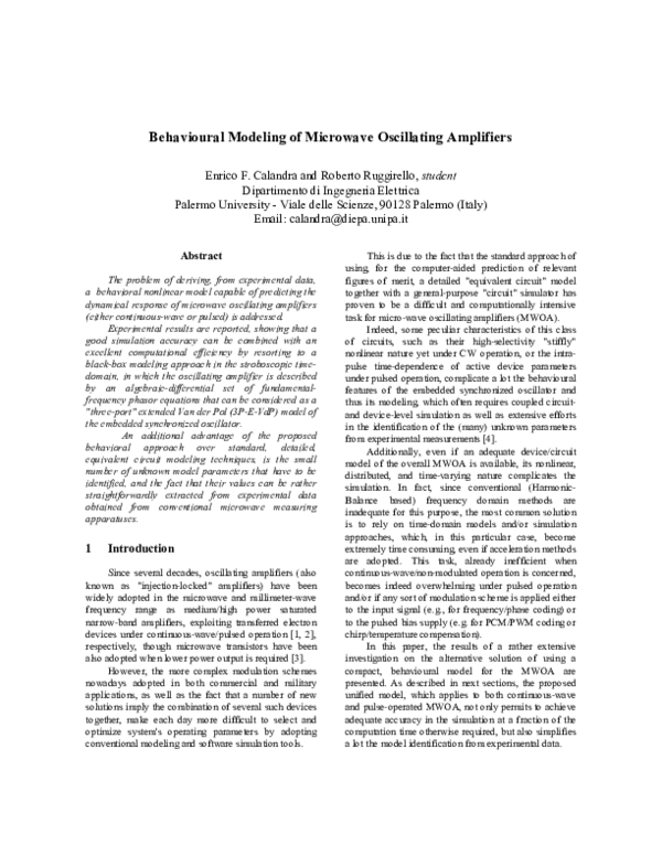(PDF) Behavioural modeling of microwave oscillating amplifiers