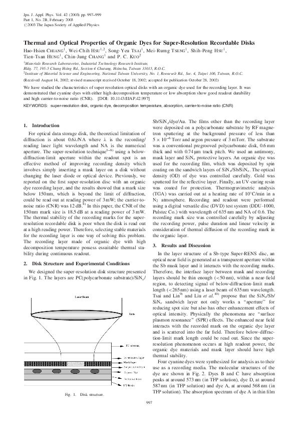 (PDF) Thermal and Optical Properties of Organic Dyes for Super ...