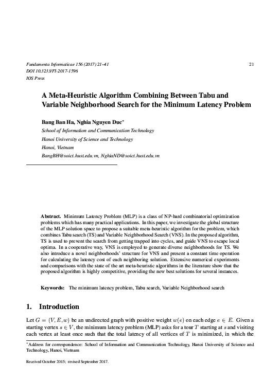 (PDF) A meta-heuristic algorithm combining between Tabu and Variable ...