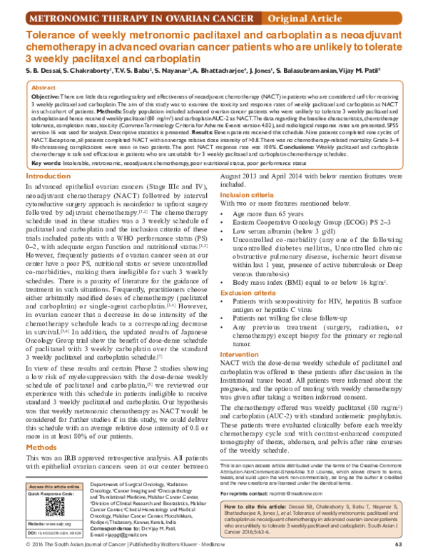 (PDF) Tolerance of weekly metronomic paclitaxel and carboplatin as ...