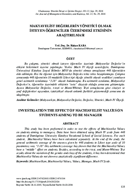 (PDF) Makyaveli̇st Değerleri̇n Yöneti̇ci̇ Olmak İsteyen Öğrenci̇ler ...