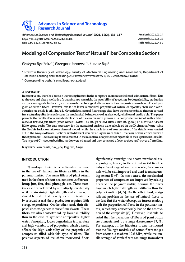 (PDF) Modeling of Compression Test of Natural Fiber Composite Sections
