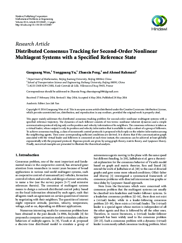 (PDF) Distributed Consensus Tracking for Second-Order Nonlinear ...