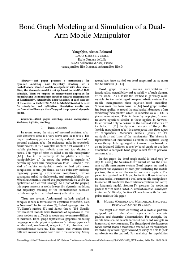 (PDF) Bond Graph Modeling and Simulation of a Dual-Arm Mobile Manipulator