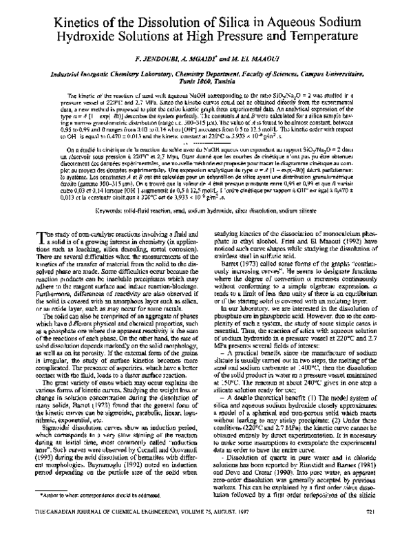 (PDF) Kinetics of the dissolution of silica in aqueous sodium hydroxide ...
