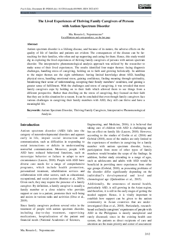(PDF) The Lived Experiences of Thriving Family Caregivers of Persons ...