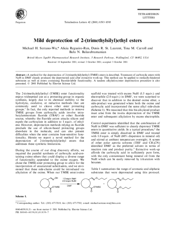(PDF) Mild deprotection of 2-(trimethylsilyl)ethyl esters