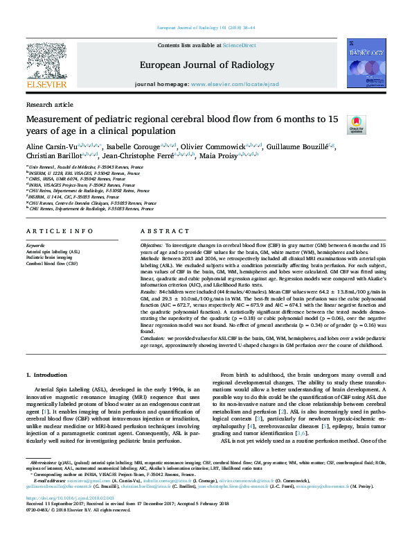 (PDF) Measurement of pediatric regional cerebral blood flow from 6 ...