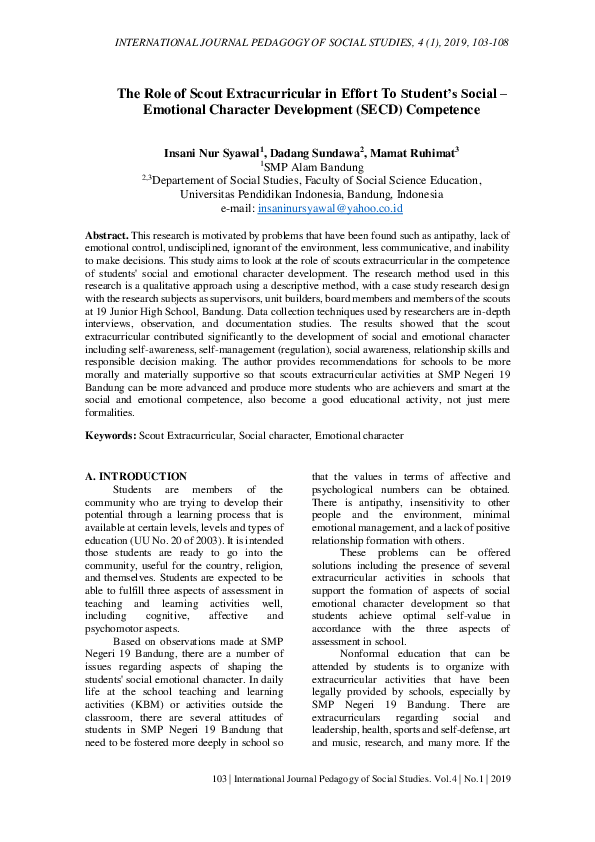 (PDF) The Role of Scout Extracurricular in Effort To Student’s Social ...