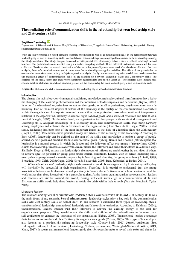 (PDF) The mediating role of communication skills in the relationship ...