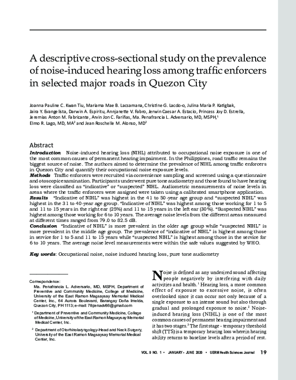 (PDF) A descriptive cross-sectional study on the prevalence of noise ...