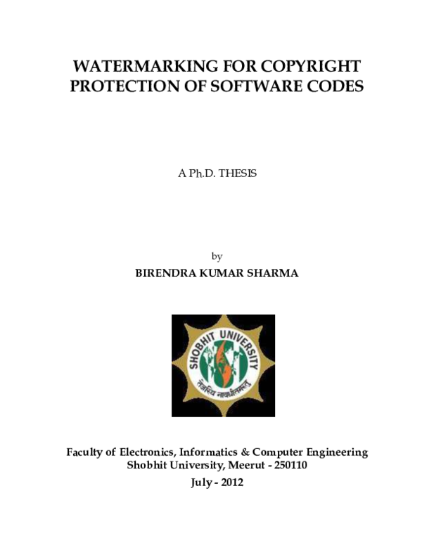 (PDF) Watermarking for Copyright Protection of Software Codes