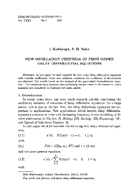 (PDF) New Oscillation Ciriteria of First Order Delay Differential Equations