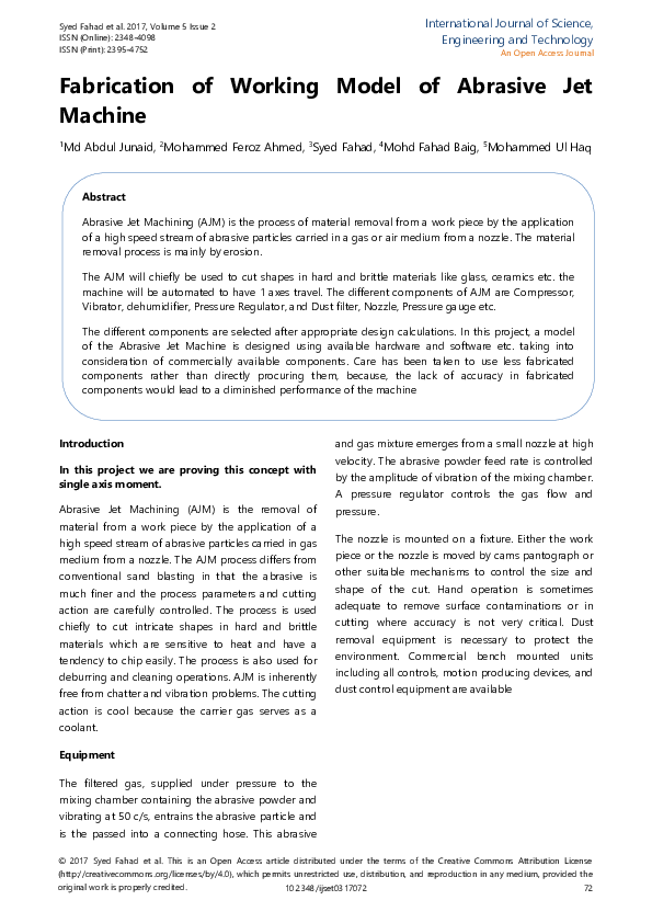 (PDF) Fabrication of Working Model of Abrasive Jet Machine Fahad baig
