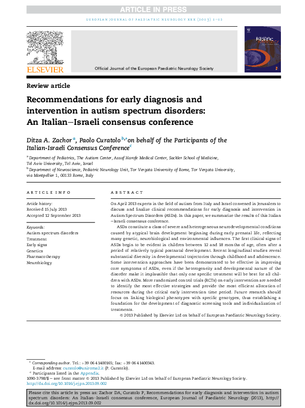 (PDF) Recommendations for early diagnosis and intervention in autism ...