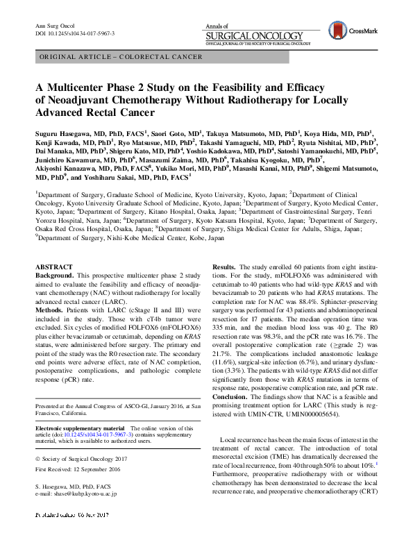 (PDF) A Multicenter Phase 2 Study on the Feasibility and Efficacy of ...
