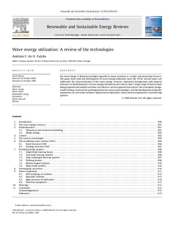(PDF) Wave energy utilization: A review of the technologies