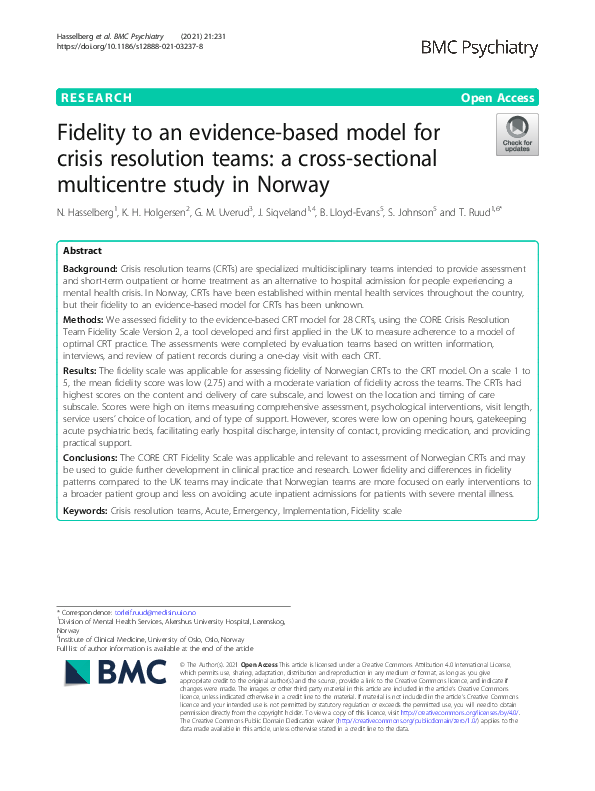 (PDF) Fidelity to an evidence-based model for crisis resolution teams ...