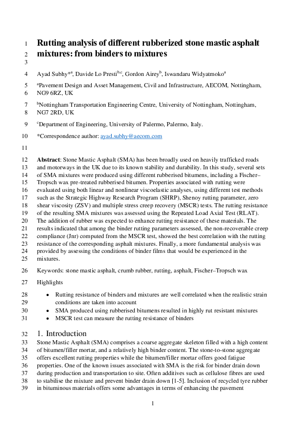 (PDF) Rutting analysis of different rubberised stone mastic asphalt ...