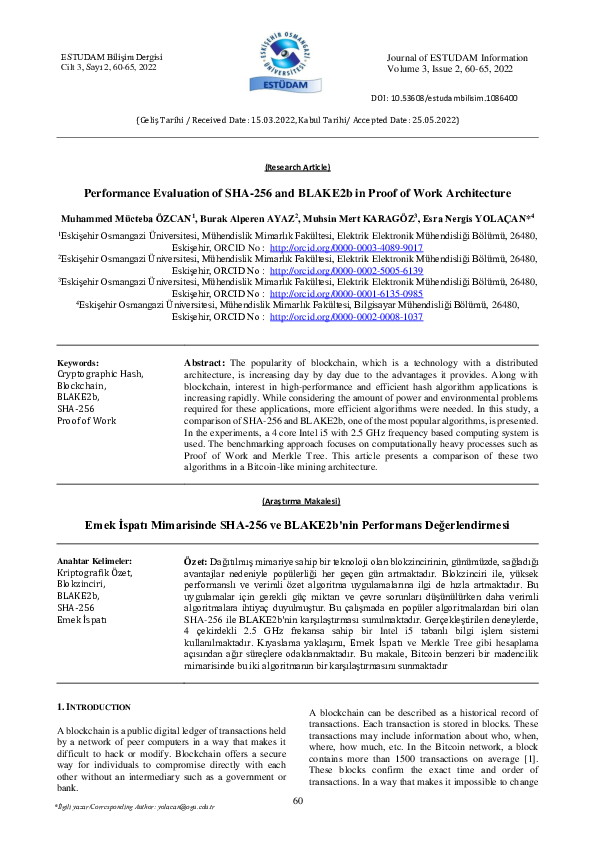 (PDF) Performance Evaluation of SHA-256 and BLAKE2b in Proof of Work ...