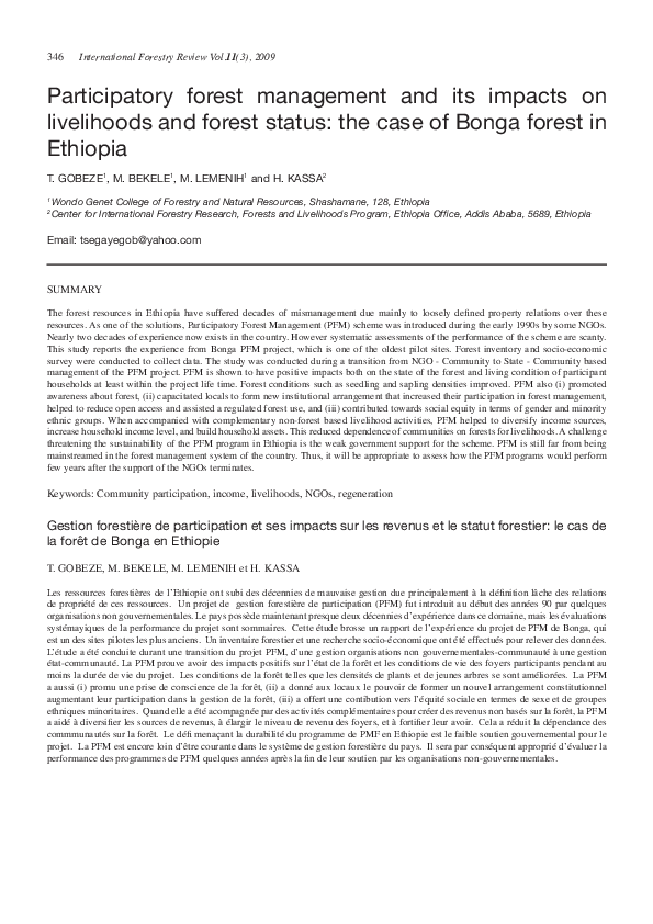 (PDF) Participatory forest management and its impacts on livelihoods ...