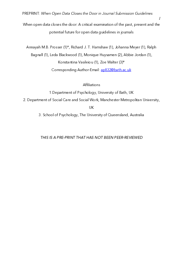 When open data closes the door: A critical examination of the past, present and the potential future for open data guidelines in journals