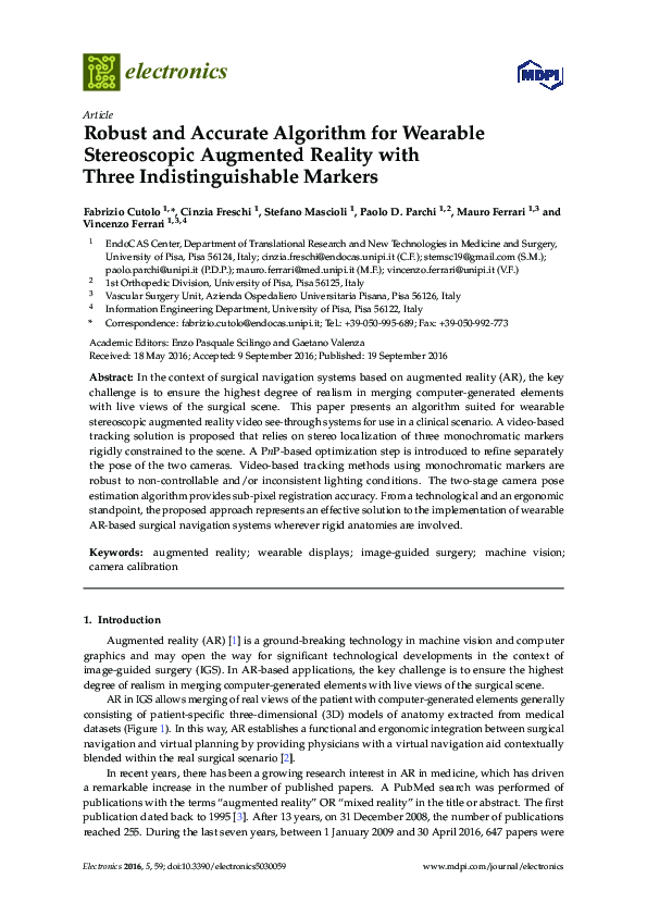 (PDF) Robust and Accurate Algorithm for Wearable Stereoscopic Augmented ...