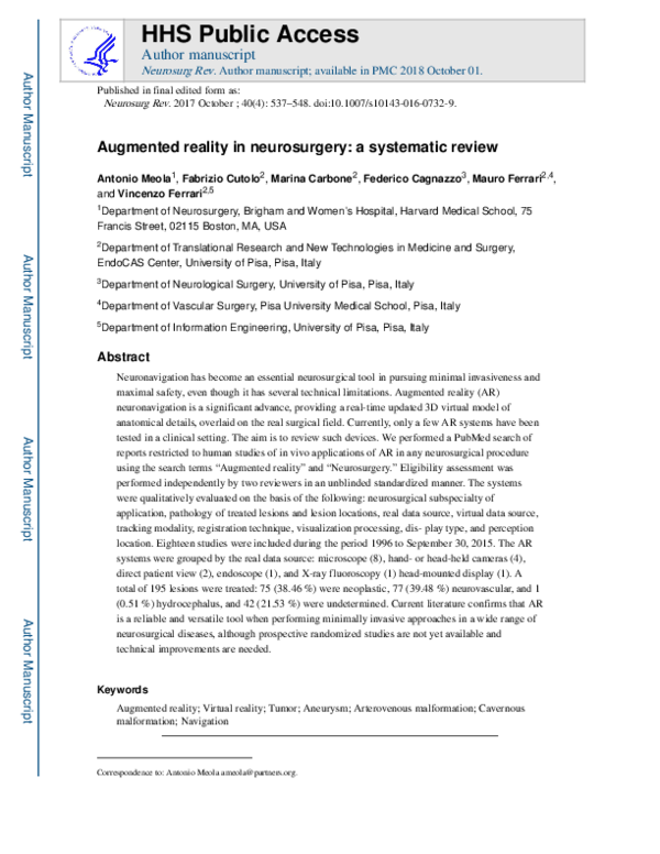 (PDF) Augmented reality in neurosurgery: a systematic review