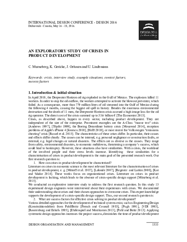 (PDF) An Exploratory Study of Crises in Product Development