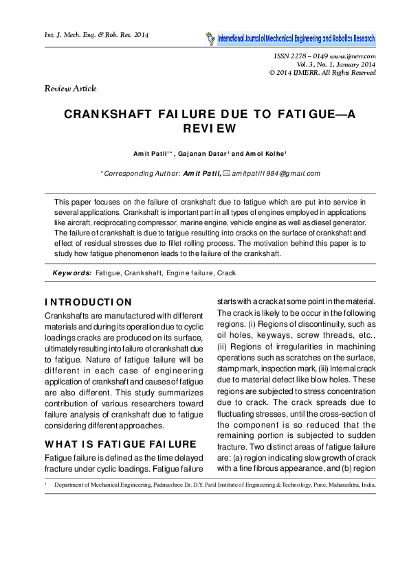 (PDF) Crankshaft Failure Due to Fatigue — a Review pratima damre