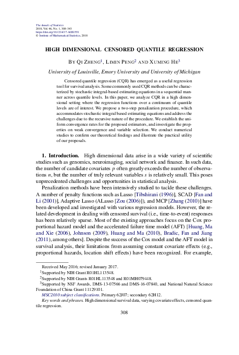 (PDF) High Dimensional Censored Quantile Regression