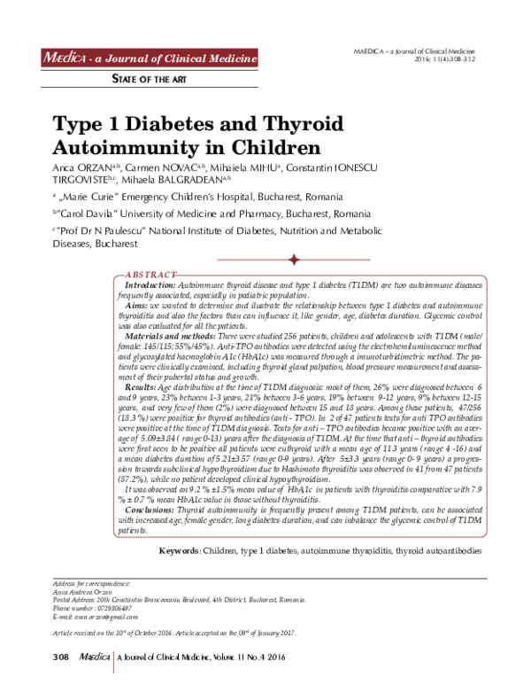 (PDF) Type 1 Diabetes and Thyroid Autoimmunity in Children